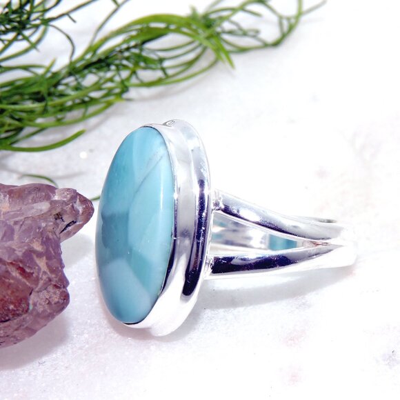 Larimar Gemstone Sterling Silver Ring, Classic Ring, Larimar Jewelry, Size:- 8US - Picture 5 of 6
